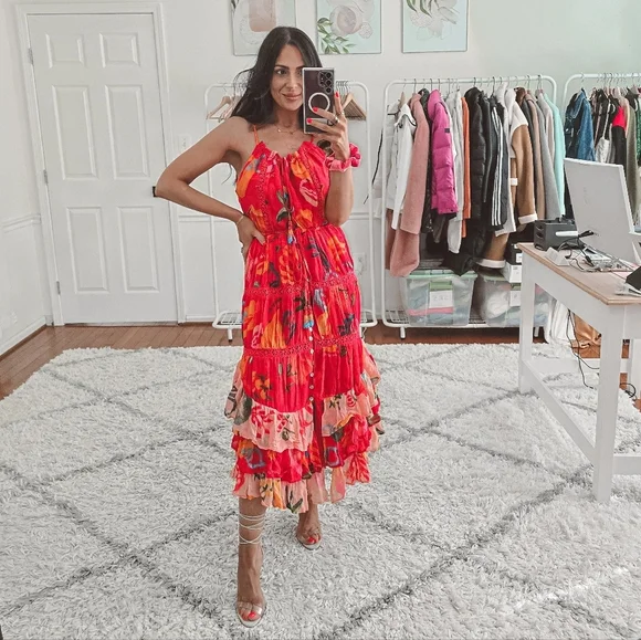 Farm Rio mixed fruits asymmetrical ruffled midi dress nwt - Picture 4 of 15